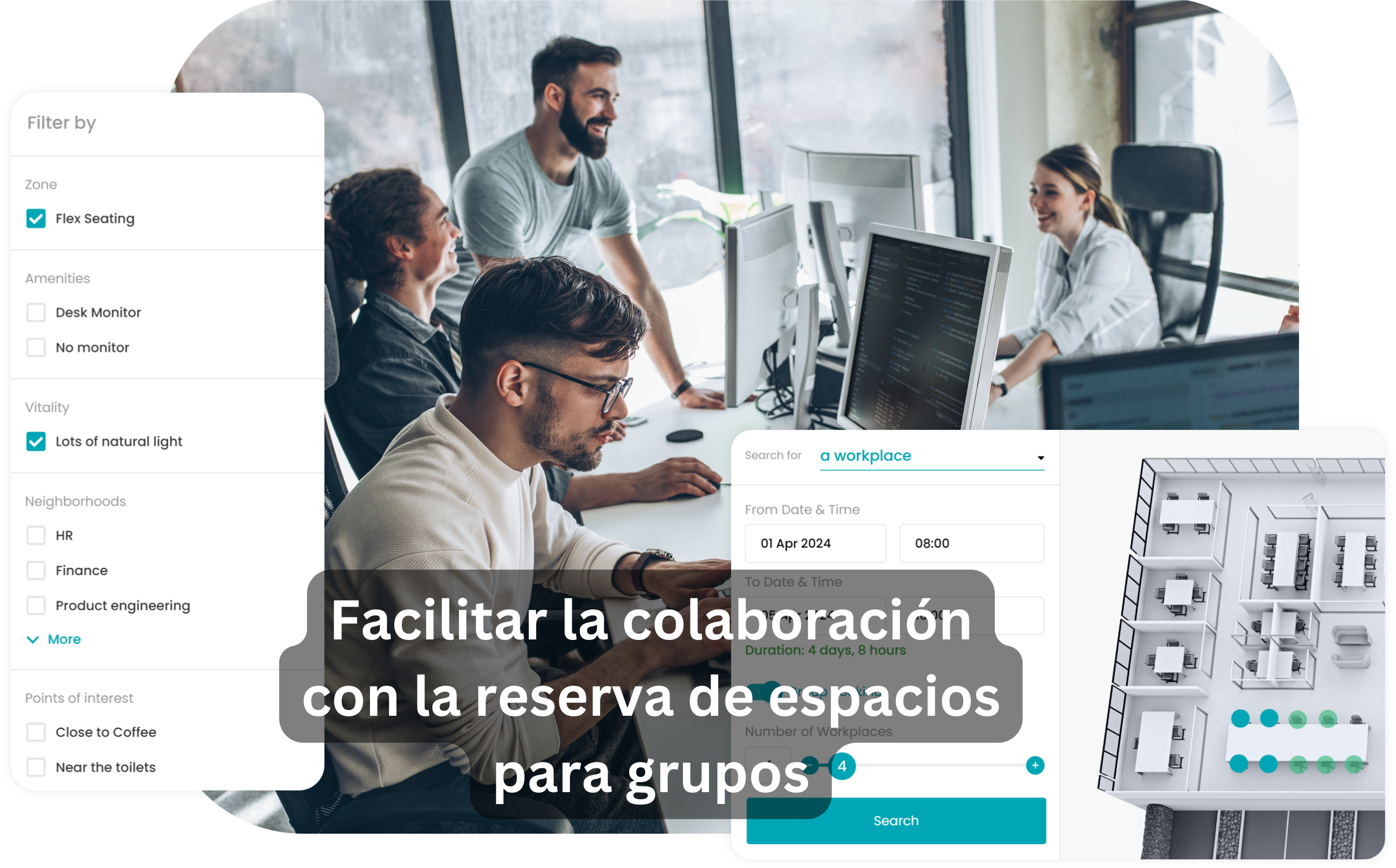 Facilitar la colaboración con la reserva de espacios para grupos